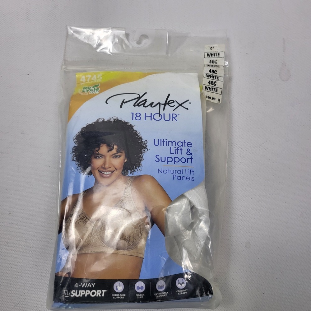 Playtex Bra Womens 48C White Wireless Ultimate Lift Support 18 Hour 4745